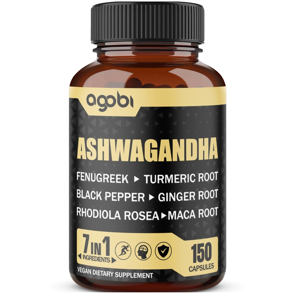 Ashwagandha Extract Capsules 7 Herbal Materialss 8050 mg - PEugreek, Maca, Turmeric, Rhodiola, Ginger & Black Pepper - Sleep, Spirit, Immune & Energy Support - 5-Month Supply