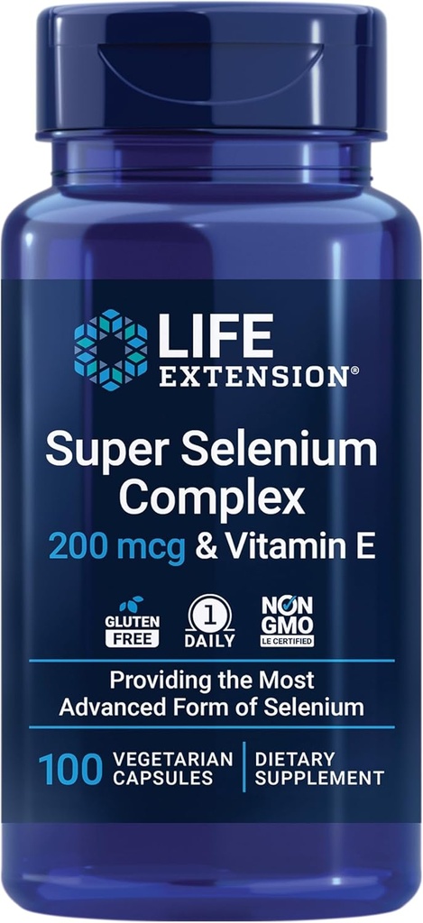 Life Extension Super Selenium Complex, 200 mcg – 3 Forms of Selenium, Vitamin E – Cellular Health & Longevity Support – Χωρίς γλουτένη, Μη ΓΤΟ, Χορτοφαγικά, 1 Καθημερινή – 100 Κάψουλες