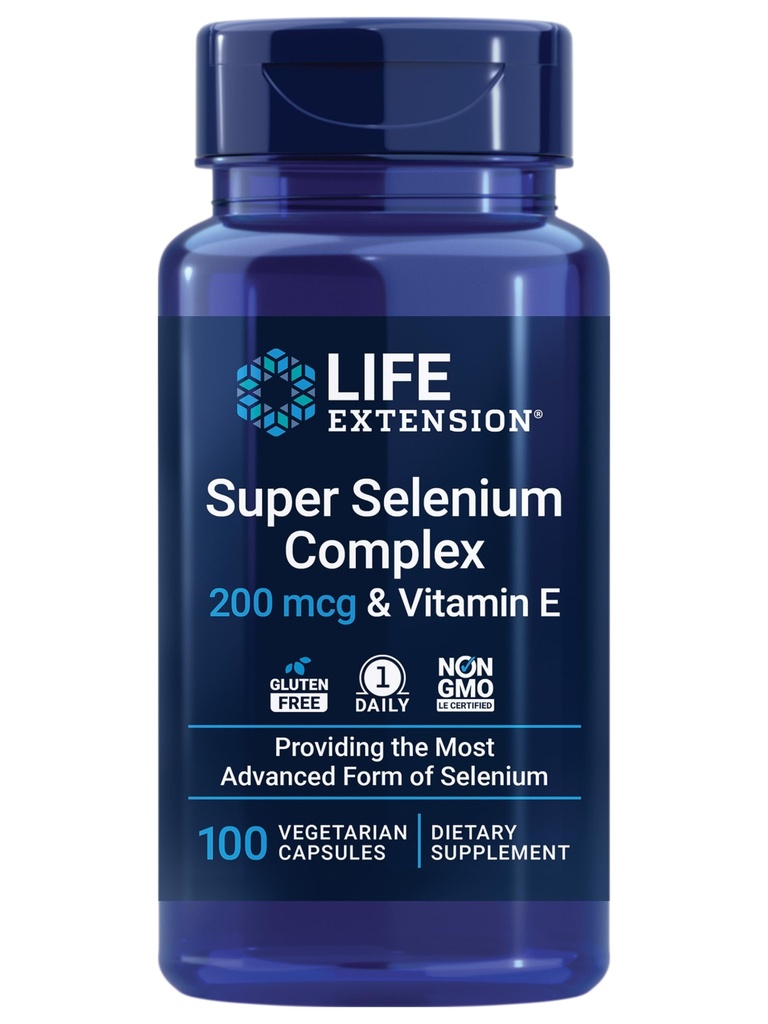 Life Extension Super Selenium Kompleksi, 200 mcg - 3 Selenium, Vitamin E - Hücre Sağlığı ve Uzun Ömür Desteği - Gluten-Free, Non-GMO, Vegetarian, 1 Daily - 100 Capsules