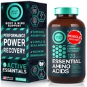 Essential Asits Supplement - BCAA'larla Tüm 9 EAAs with BCAAs Amino Asits (Leucine, Lysine, Valine, Threonine) - 3000 mg Per Ürün - Kas Büyüme, Power, Recovery - 120 Vegan, Caffeine Free Capsules