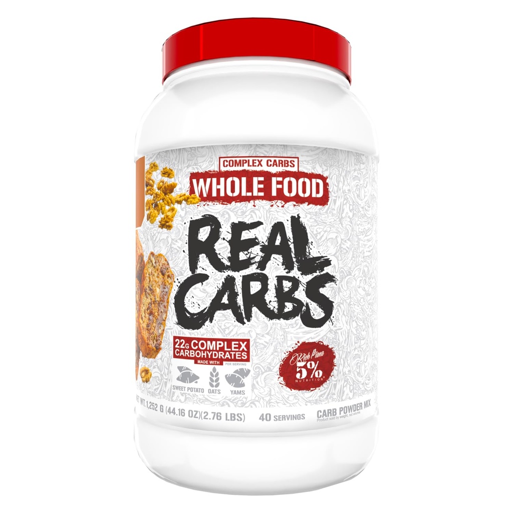 % 5 Beslenme Zengin Piana Real Carbs with Real Food Complex Carb Toz, Long-Lasting Low Glycemic Energy for Pre-Workout /Post-Workout Recovery Meal, 2.7 Lb, 40 Hizmet (Dana Nut Bread)