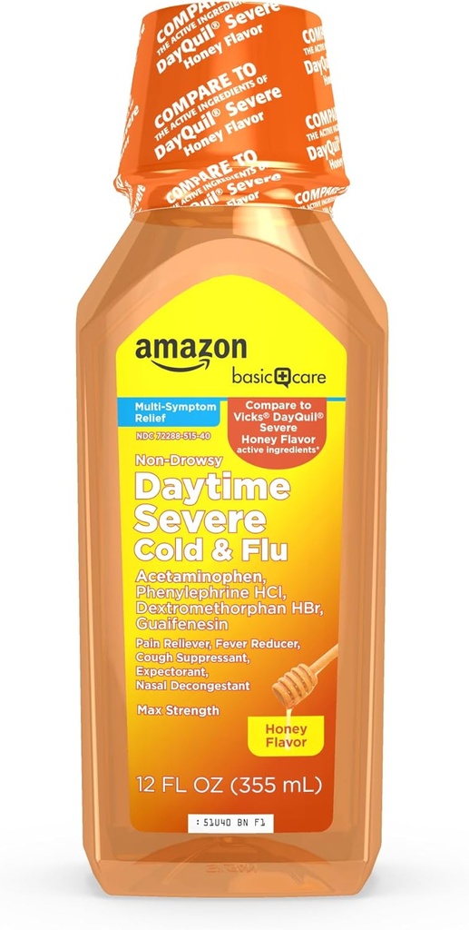 Basic Care Daytime Μέλι Γεύση Σοβαρό κρυολόγημα και ανακούφιση της γρίπης, Υγρή ιατρική, 12 fl oz (πακέτο του 1)