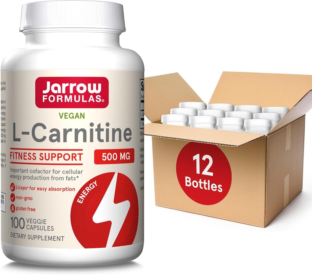 Jarrow Formulas L-Carnitine 500 mg - 100 Veggie Licaps - Fats - Diyetsel Tamam - Vegan - 100 Hizmete kadar, 12 Paket