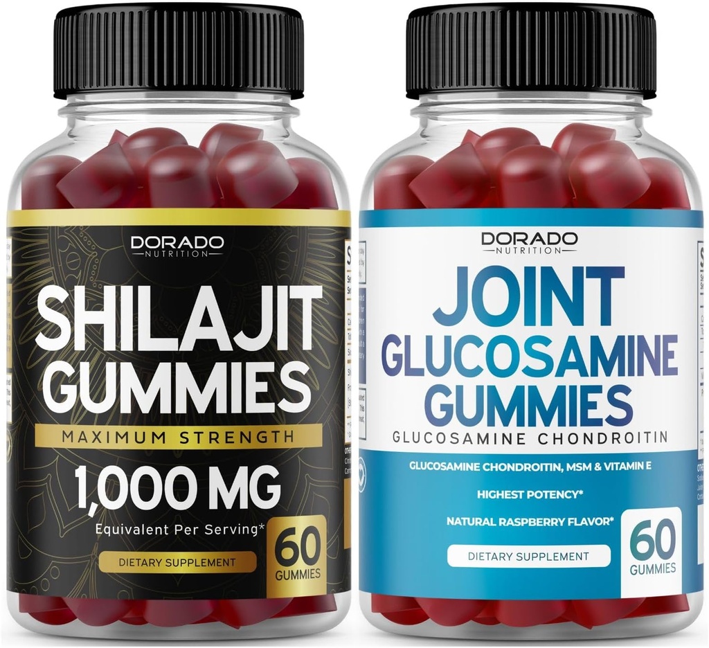 DORADO NUTRITION Shilajit Gummies for Men & Women (60 Gummies) ve Glucosamine Chondroitin (60 Kont)