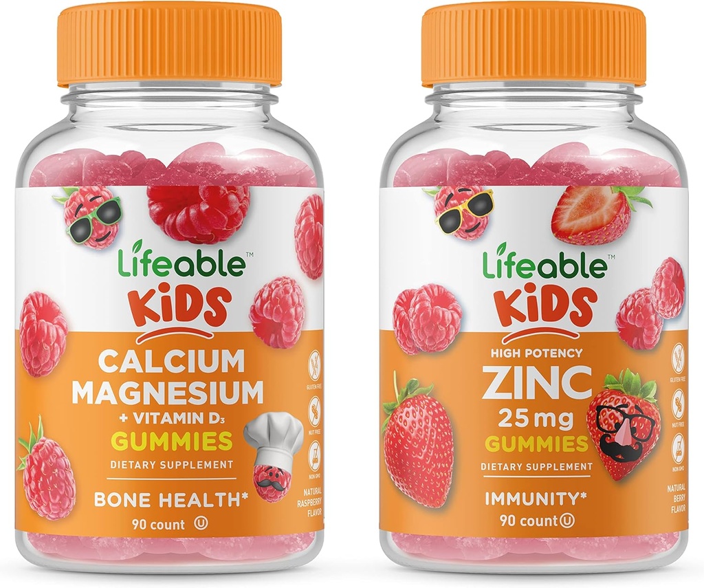 Lifeable çinko 25 mg Kids + Magnezyum Kids, Gummies Sche - Great Tasting, Vitamin Supplement, Gluten Free, GMO Free, Chewable Gummy Gummy