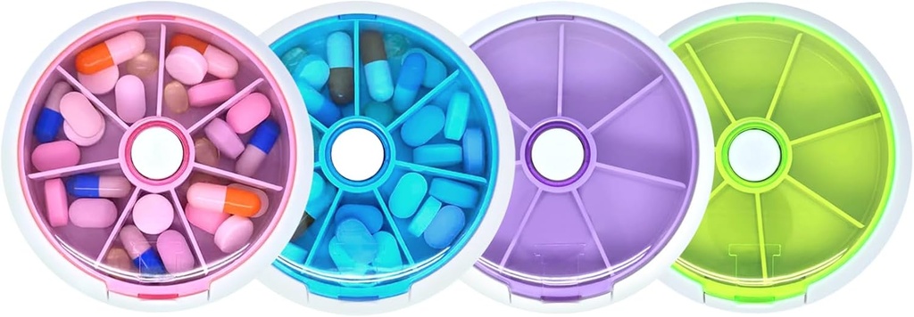 Pill Organizer Travel Pill Case for Purse Portable Pill Box Round Weekiy Pill Container for Vitamin Fish Oil Pills Supplements (4PCS)