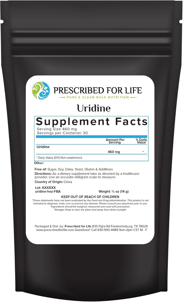 Life Uridine, Pure Uridine Monofoz Toz, Nootropic Supplement for Memory, Clarity, & Focus, No Fillers, No Wordss, Vegan, Non GMO (0.5oz / 14g)