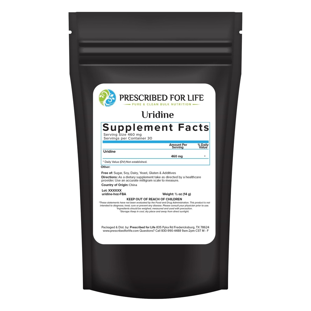 Life Uridine, Pure Uridine Monofoz Toz, Nootropic Supplement for Memory, Clarity, & Focus, No Fillers, No Wordss, Vegan, Non GMO (0.5oz / 14g)