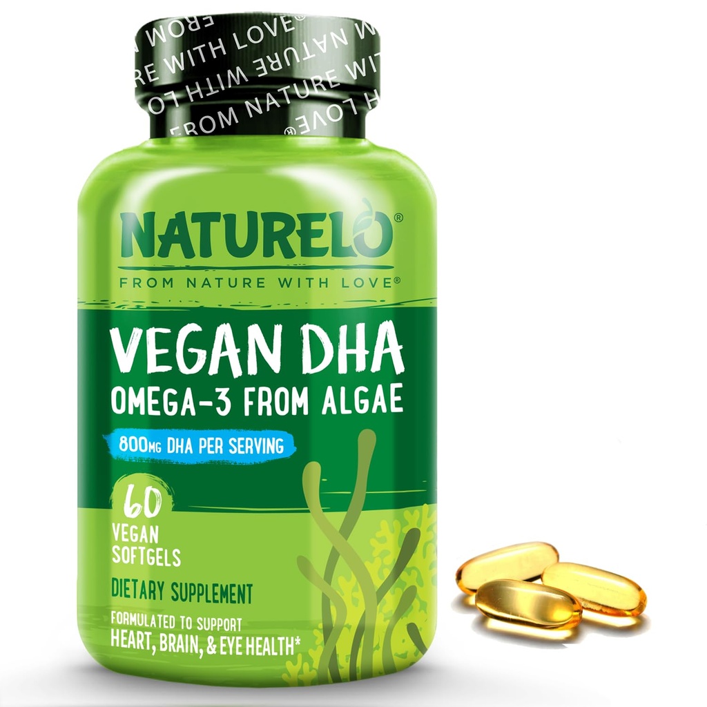 NATLO Vegan DHA - Omega 3 Algae'den Petrol - Beyin, Kalp, Ortak, Göz Sağlığı için Tamam - Kadınlar, Erkekler ve Çocuklar için Temel Şişmanları sağlayın - Prenatal Vitaminler - 60 Softgels Prenatal Vitaminler - 60 Softgels
