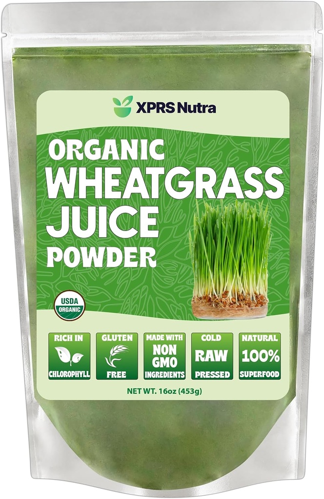 XPRS Nutra Organik Buğdaygrasss Juice - Sustainally Grown - An Buğday Grass Emme Toz Yoğun Sudan Yapıldı - Daha Fazla Organik Buğday Toz - 16 Ounce