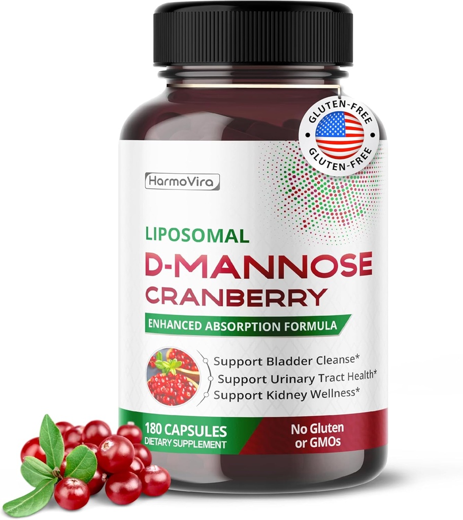 Liposomal D-Mannose Cranberry Supplement – 180 Capsules | Uva Ursi, Hibiscus, Black Pepper | Gelişmiş Aborpsiyon Formula | Non-GMO, Gluten-Free