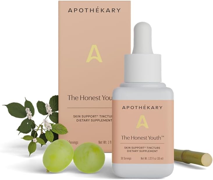 Apothékary The Honest Youth, Collagen Support Herbal Liquid Drops | 100% Herbal Skin Health, Sugar Free, Vegan, Liquid Collagen with Reishi and Tremella Mushroom - 30 hizmet - 1.22 fl ozz