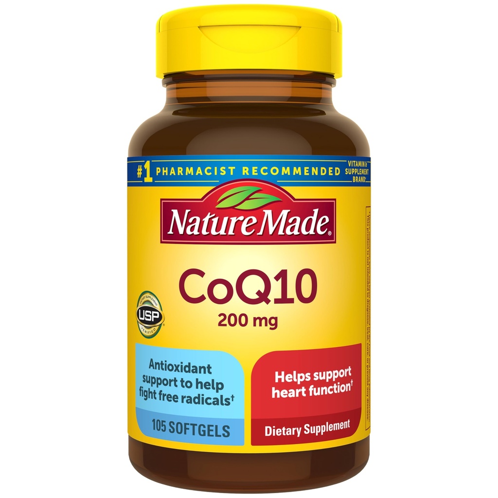 Nature Made CoQ10 200 mg, Diyetsel Supplement for Heart Health Support, 105 Softgels, 105 Day Supply