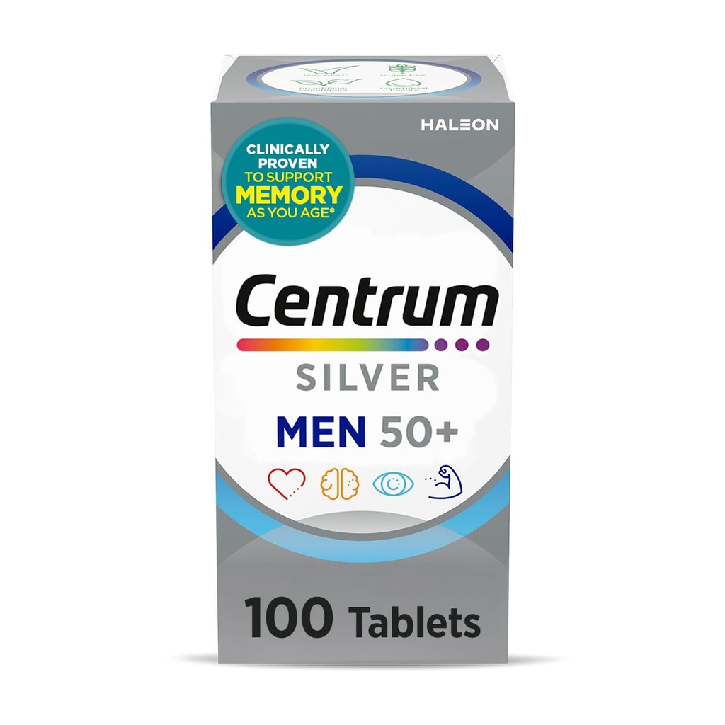Centrum Silver Multivitamin for Men 50 Plus, Multimineral Supplement, Vitamin D3, B-Vitamins and çinko, Gluten Free, Non-GMO Malzemeler, Supports Memory and Cognition in Yaşlı Yetişkinler - 100 Ct
