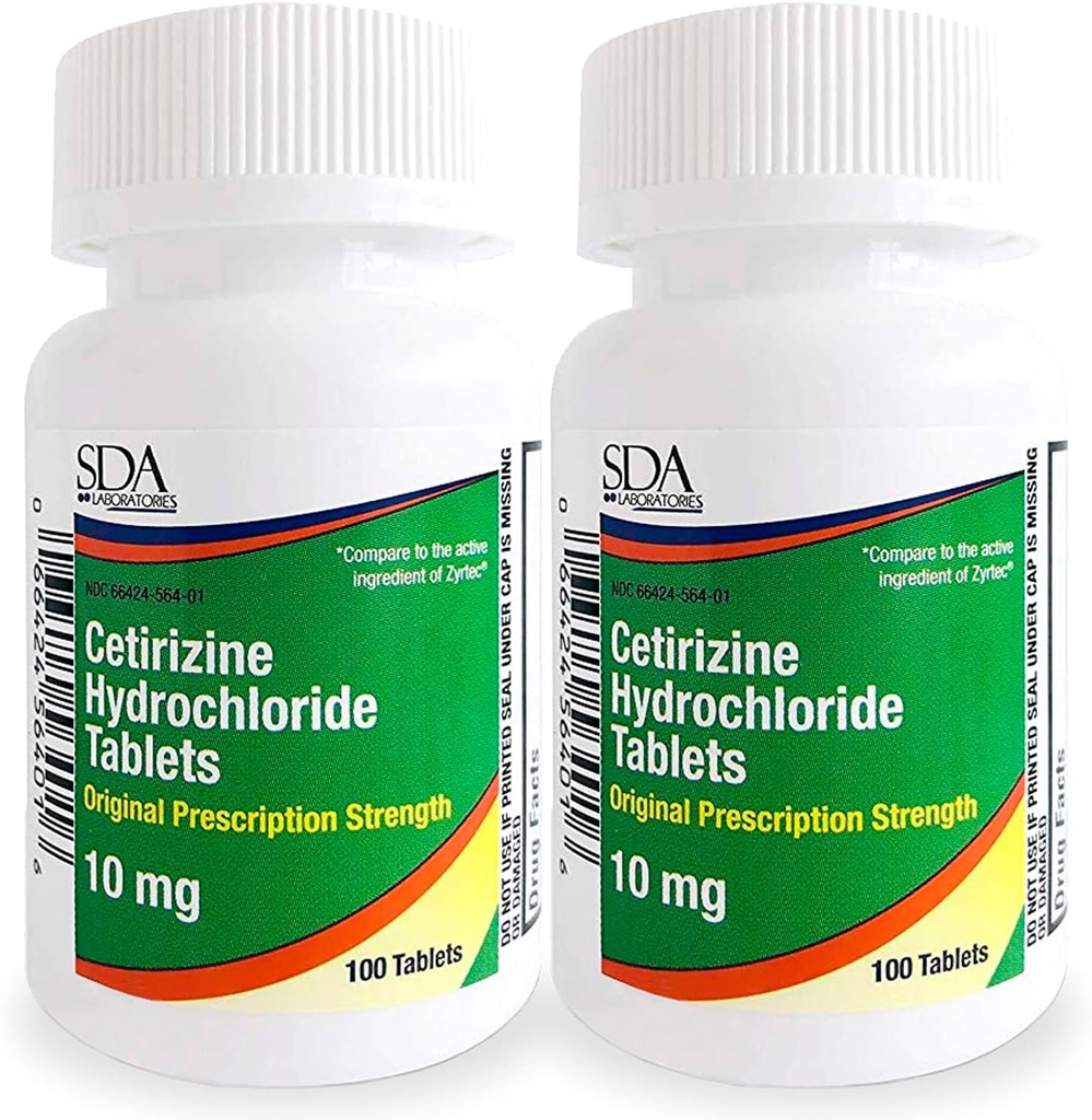 SDA LABORATATUVARLAR Bütün Gün 24 Saat Antihistamin Allergies, Pollen, Hay Ateş, Kuru, Itchy Eyes | Cetirizine HCl 10 mg Tabletleri (Pack of 2)