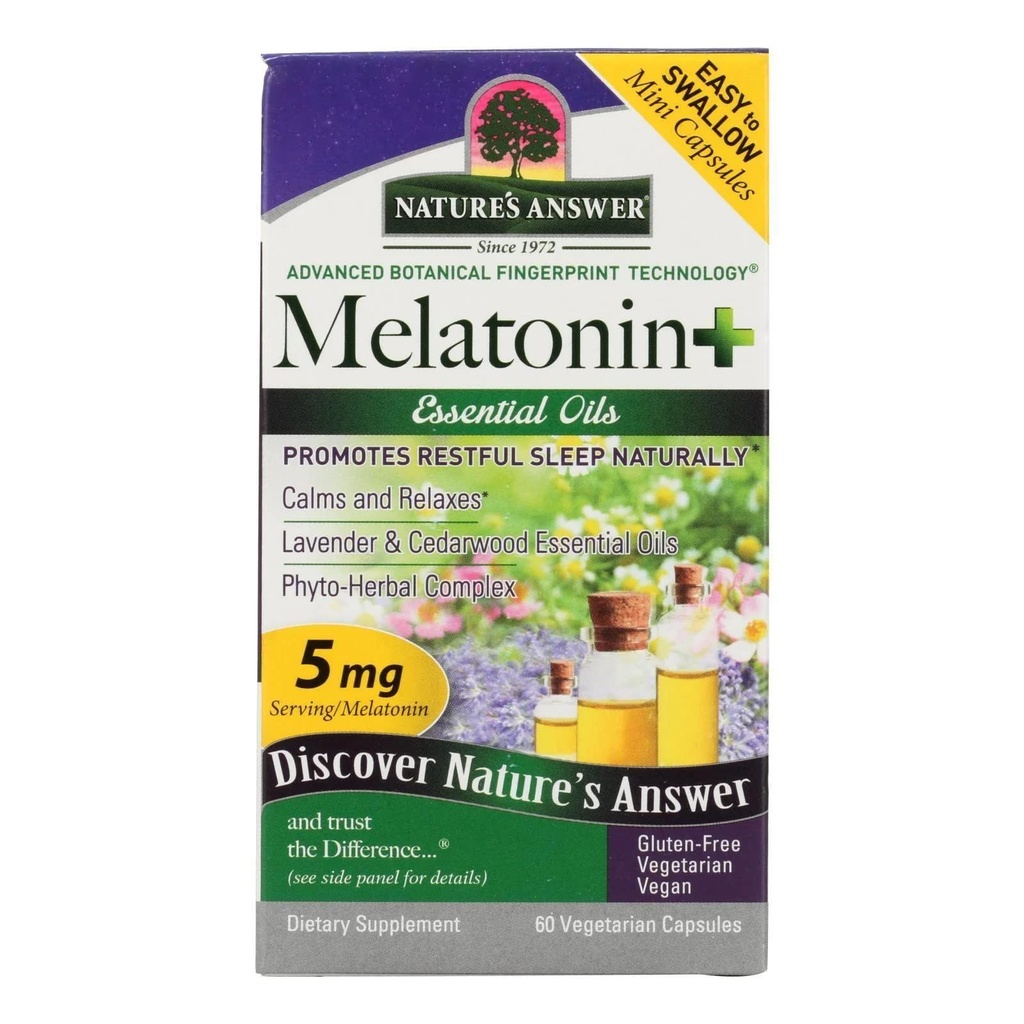 Doğanın Cevap Melatonin+, 60 Kont Capsules Restful Sleep | Melatonin artı Temel yağ Lavender Calms ve Relaxes