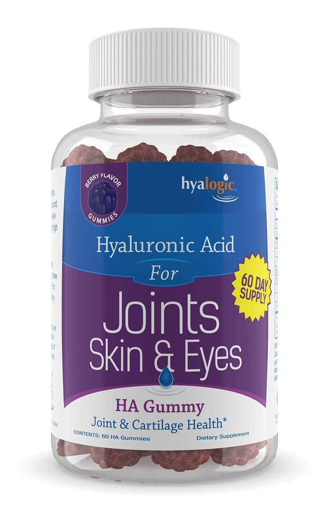 Hyalogic Chewy HA Gummies Karma Berry Flavor Hyaluronik Asit Gummies – Yetişkinler için Gluten-Free Gummy Vitaminleri - Ortaklar için HA Supplement, Skin & Eyes –60 Kont (120 mg)