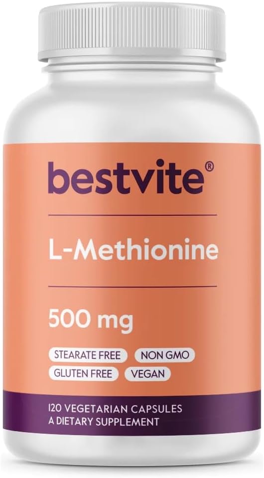 BESTVITE L-Methionine 500 mg (120 Vejetaryen Capsules) - No Stearates - Vegan - Non GMO - Gluten Free