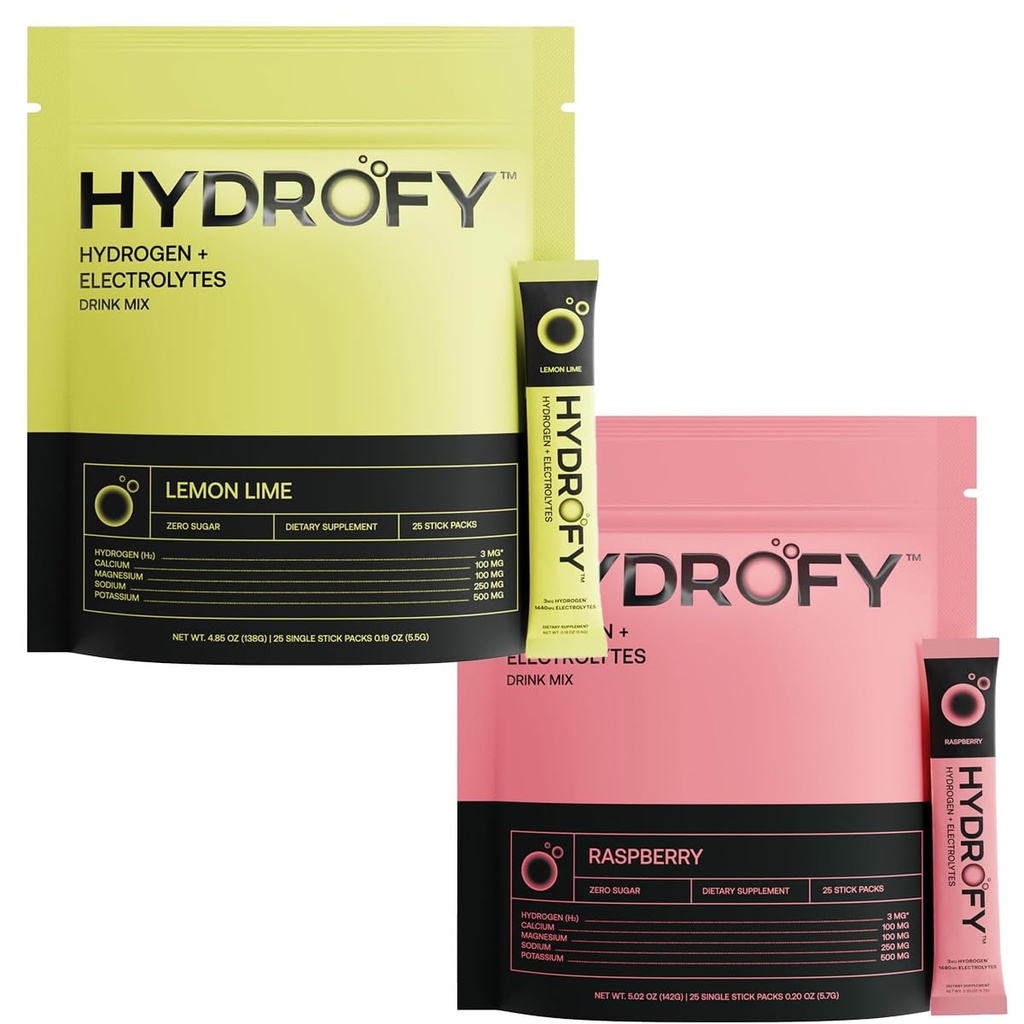 Hidrojen Water + Elektrolytes Drink Mix Raspberry ve Lemon Lime Log 50 Hizmetler | Superior Hydration Packets with Molecular Hidrojen (H2), sodyum, Pyum, Magnezyum, Kalsiyum ve Mineraller