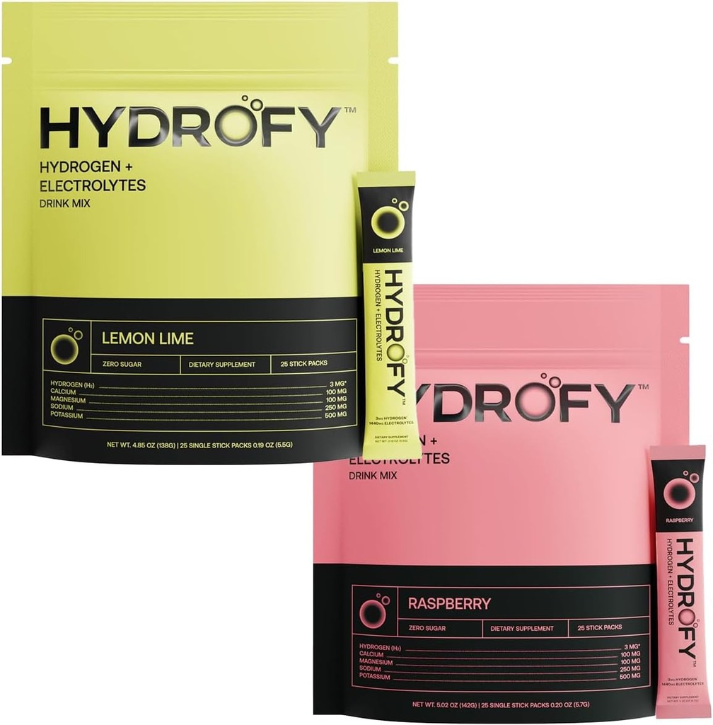Hidrojen Water + Elektrolytes Drink Mix Raspberry ve Lemon Lime Log 50 Hizmetler | Superior Hydration Packets with Molecular Hidrojen (H2), sodyum, Pyum, Magnezyum, Kalsiyum ve Mineraller