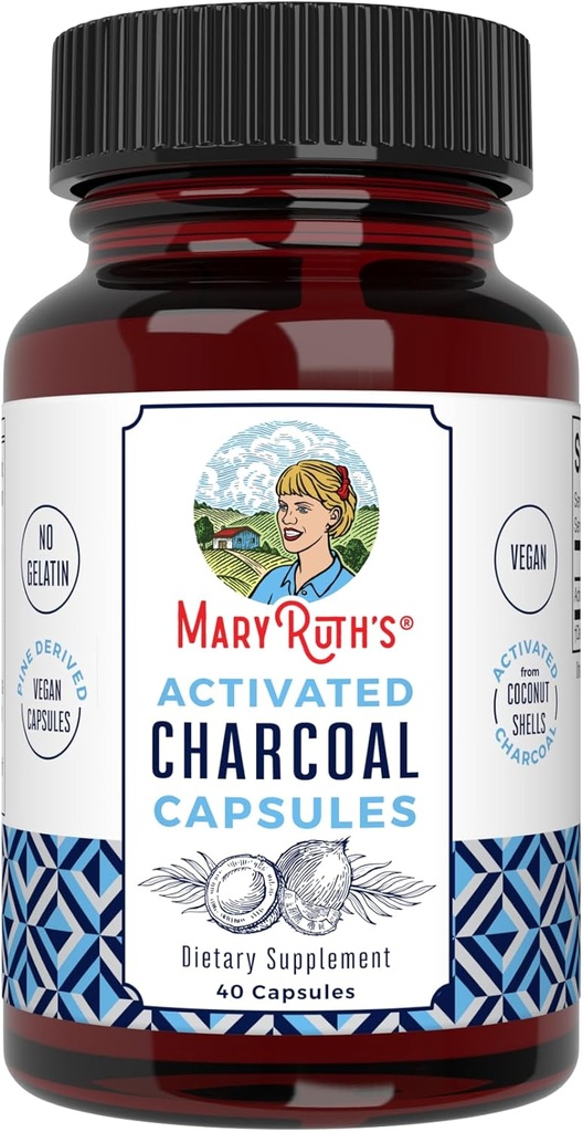 MaryRuth Organics Aktif Charcoal Capsules | Substance Adposition | Piramit Shells'den Türlü Türlü | Pine Trees | Non-GMO | Gluten Free | 40 Count