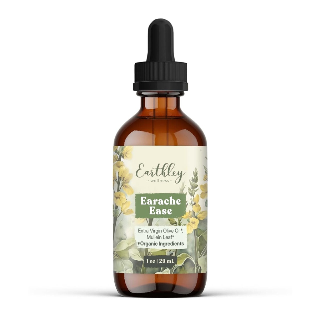 Earthley Wellness Earache Ease, Certified Organic Ingredients, Mullein Leaf and Olive Oil, Packaging May Vary (1 oz)