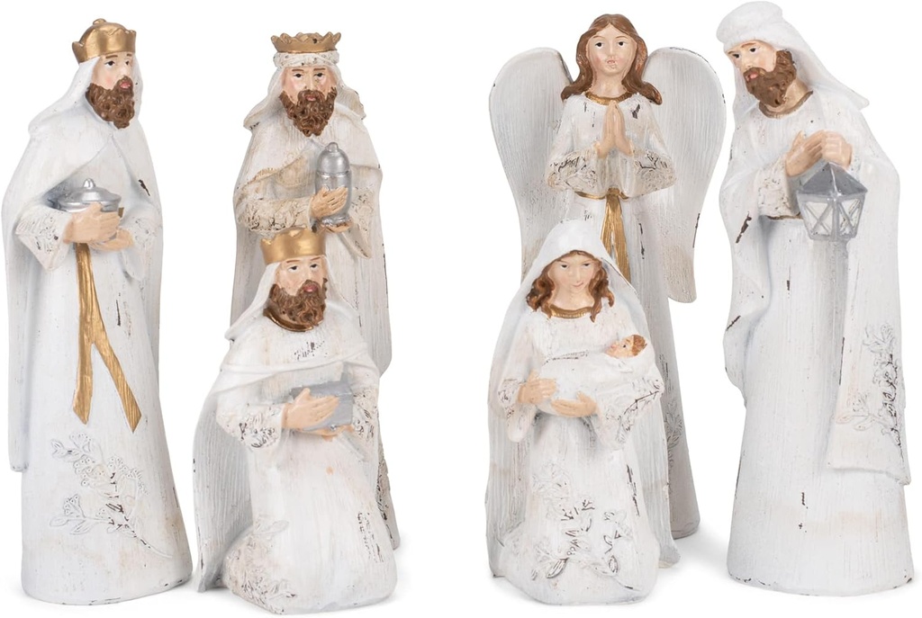 Transpac Distressed White ve Gold Tone 7.5 İndüksiyon Nativity Figurines Set of 6