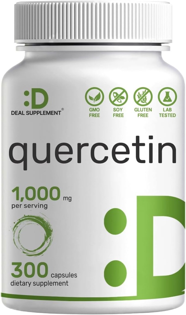 Quercetin 1, 000mg ανά σερβίροντας, 300 κάψουλες – Υγιή συμπληρώματα ανοσοποίησης, υψηλής βιοδιαθέσιμης φλαβονοειδή, φυσικό αντιοξειδωτικό – μη GMO, χωρίς σόγια, χωρίς γλουτένη