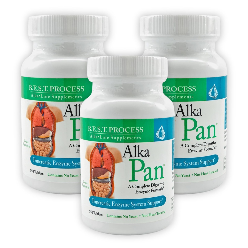 Alka-Pan (3 Pack) Καλύτερη διαδικασία Αλκαλίνη — Φυσικό συμπλήρωμα πέψης — Παγκρεατικά ένζυμα με αντιοξειδωτικά-Rich Superfoods & Digestive Βότανα
