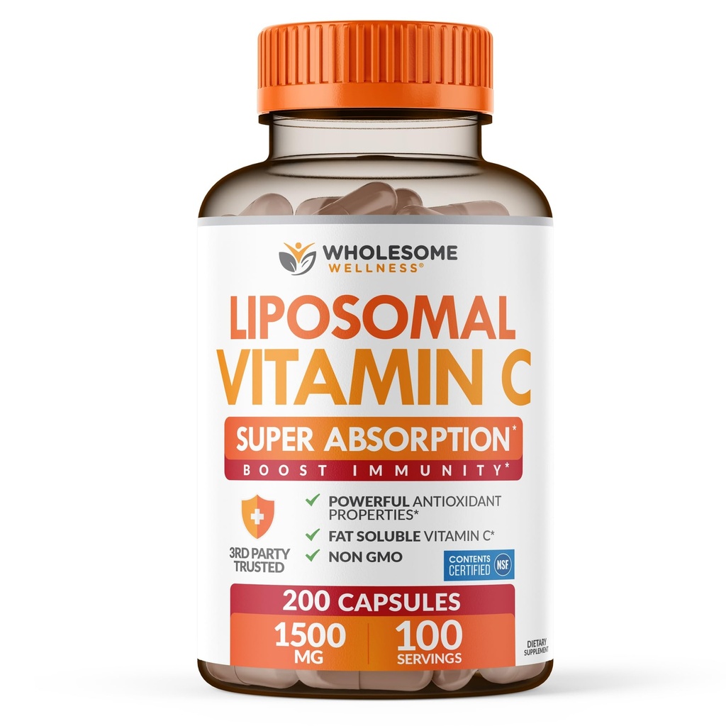 Allsome Wellness Liposomal Vitamin C Capsules (200 Pills 1500 mg Buffered) Yüksek Apsiyon, Immune System & Collagen Branson, Yüksek Dose Fat ► Immunity Support Ascorbici, Natural Vegan