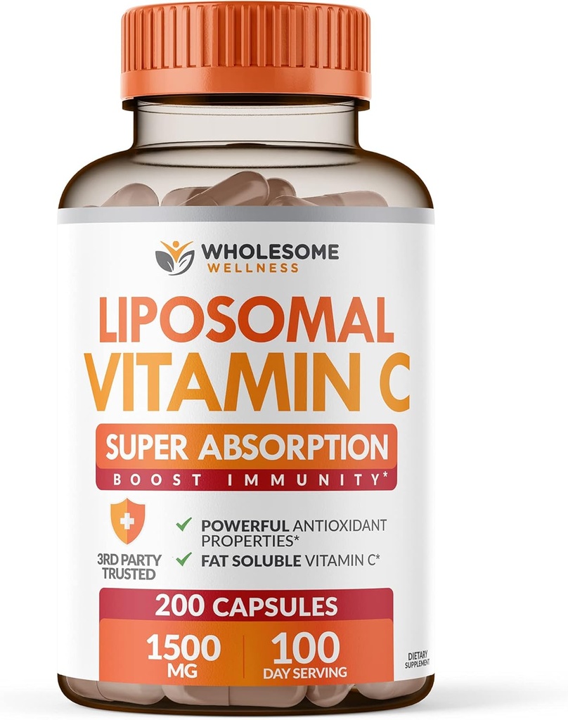 Allsome Wellness Liposomal Vitamin C Capsules (200 Pills 1500 mg Buffered) Yüksek Apsiyon, Immune System & Collagen Branson, Yüksek Dose Fat ► Immunity Support Ascorbici, Natural Vegan
