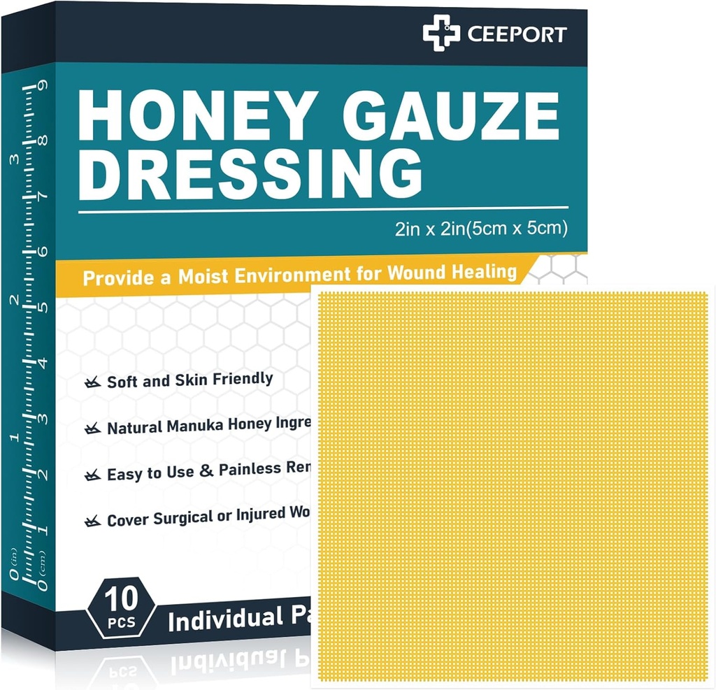 Manuka Honey Gauze Wound Dressing 2" x 2",10 Pack Manuka Honey Wound Care Pads, Medical Grade Honey Landages for Wound Care, Honey Patch for Γρηγορότερη επούλωση από εγκαύματα, γδαρσίματα, κόψιμο και σκάλες