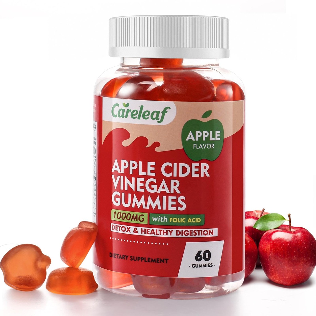 Apple Cider Vinegar Gummies 60 Counts 1000 mg AVC with Vitamin B6 Vitamin B12 for Metabolism, Digestion, Detox, Gut & Immune Health