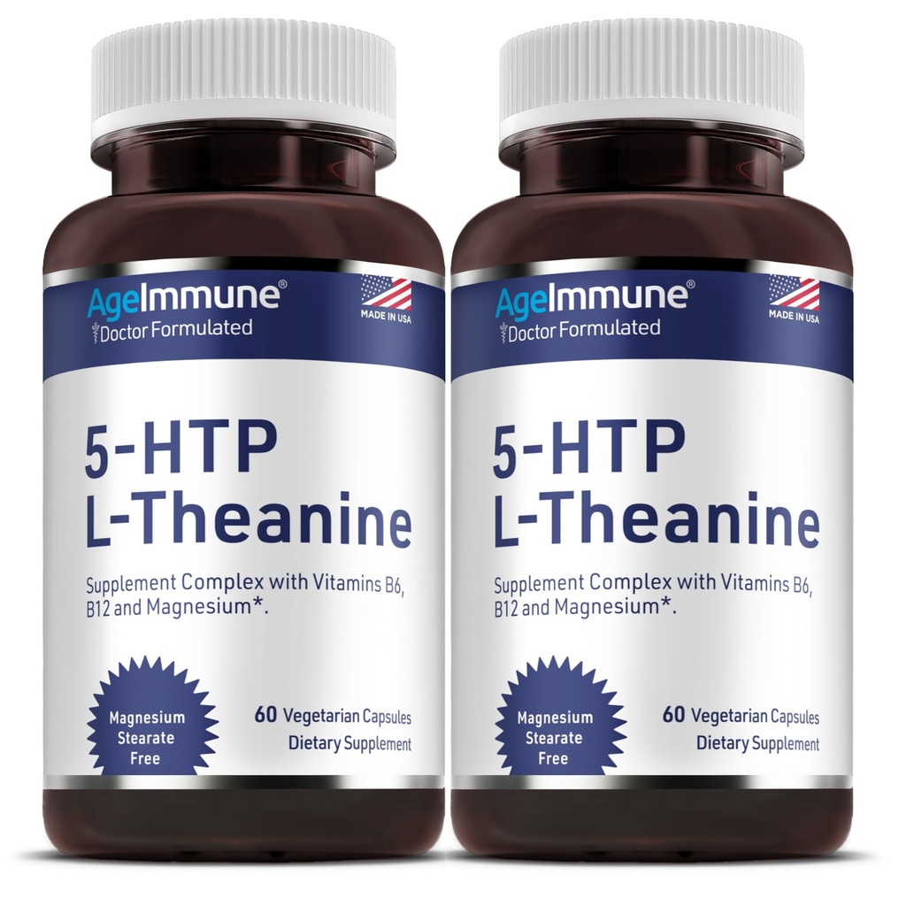 5-HTP Formula for Stress Relief and relax support for Teens and Adults with 5-HTP, L-Θεανίνη, Βιταμίνη Β6, Βιταμίνη Β12, Μαγνήσιο - Γιατρός Formulated - Μαγνήσιο Στεγανώστε Δωρεάν - 60 κάψουλες.