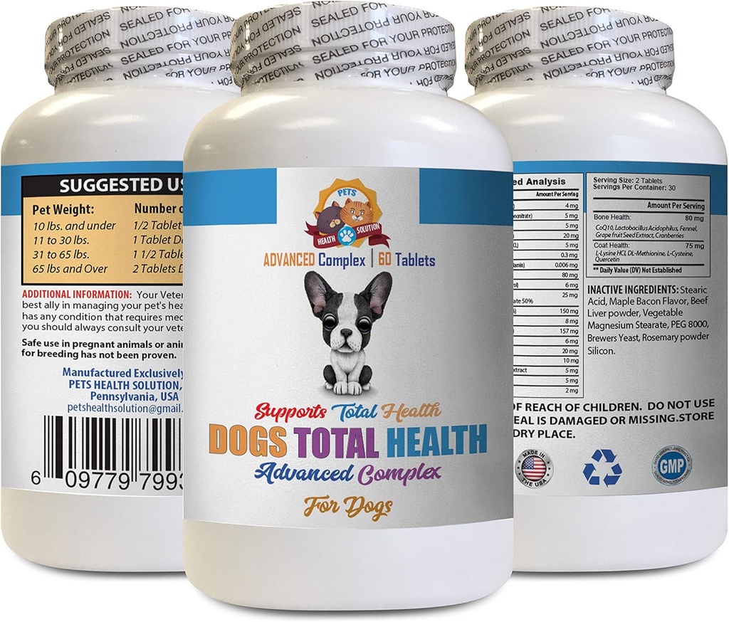 Köpekler için Vitaminler - Köpekler Total Health Formula - Gelişmiş Destek - Saç Ön Dişleri Göz Urinary Care - Köpekler için Vitamin e - 60 Tablet (1 Şişe)