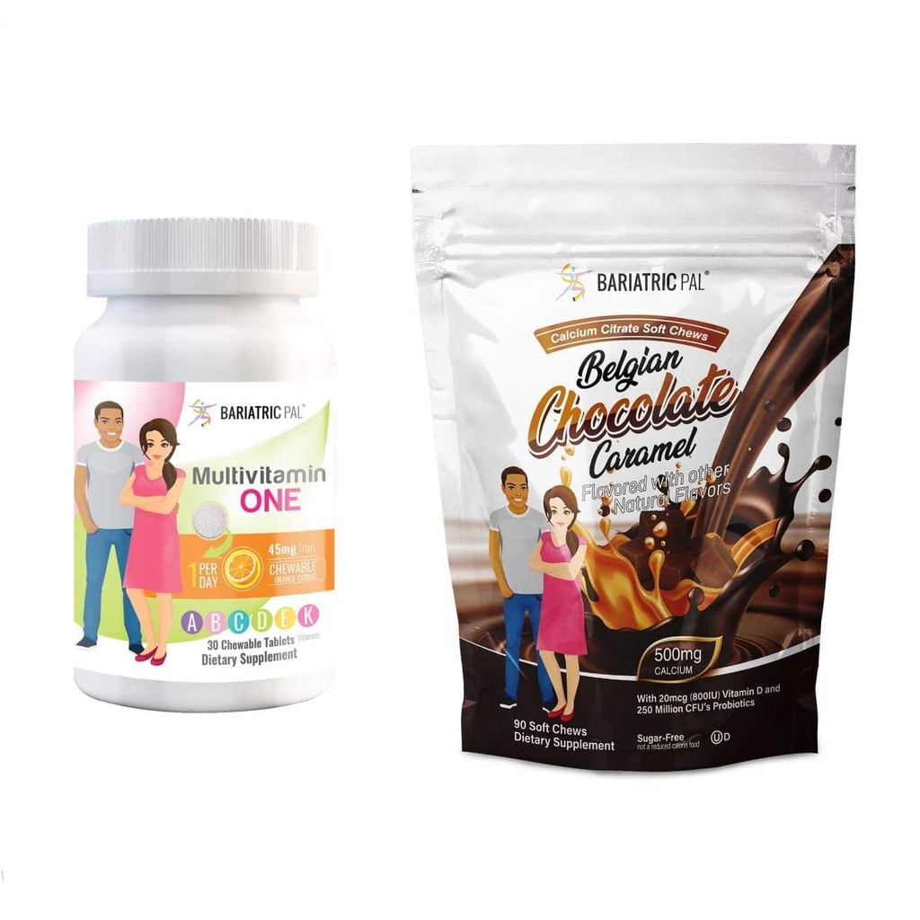 BariatrikPal 30 günlük Bariatrik Vitamini (Günde BİR 1'i çok az) 45 mg Demir Chewable - Orange Citrus anduba Citrate Soft Chews 500 mg with Probiyotiks - Belçika Caramel)