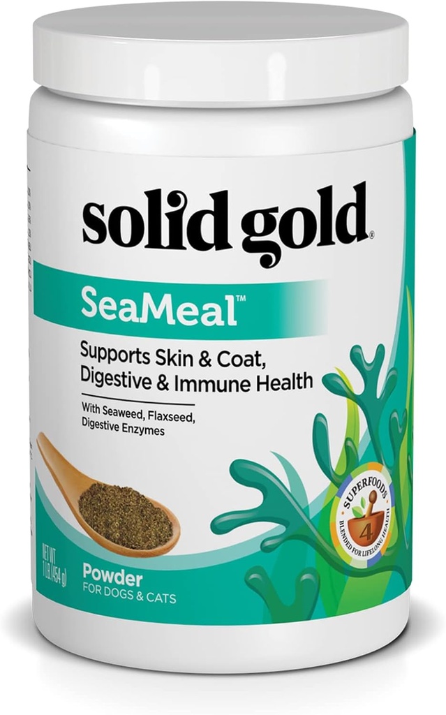 Solid Gold Cat & Dog Multivitamin Toz - Kelp Toz, Omega 3 & Vitamins for Dental, Digestive, Immune, Skin & Coat Health - Multi Vitamin for Dogs & Cats - Cat & Dog Foodmix Supplement - 1lb