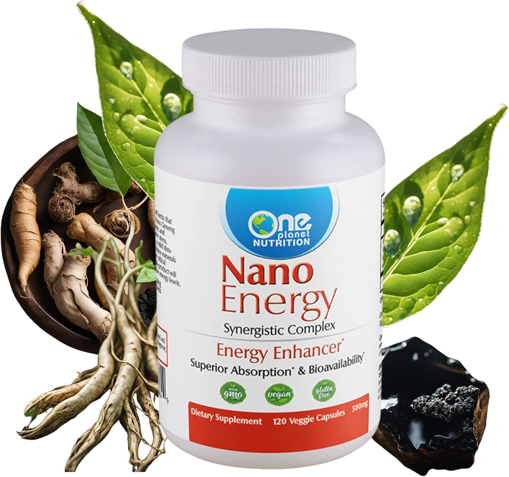Bir Gezegen Beslenme Nano Enerji 500 mg Veggie Capsules (120 Hizmetler), Nano Ginseng, Shilajit, Ashwagandha & EGCG, Supports Energy Levels, Non-GMO, Vegan, Gluten Free Capsules