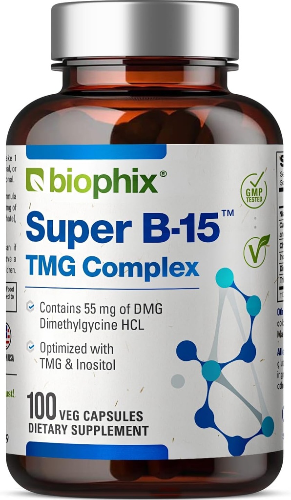 biophix Super B-15 100 Veggie Caps - Niacin Calcium Choline Inositol DMG TMG - Supports Healthy Oxygen Energy Levels
