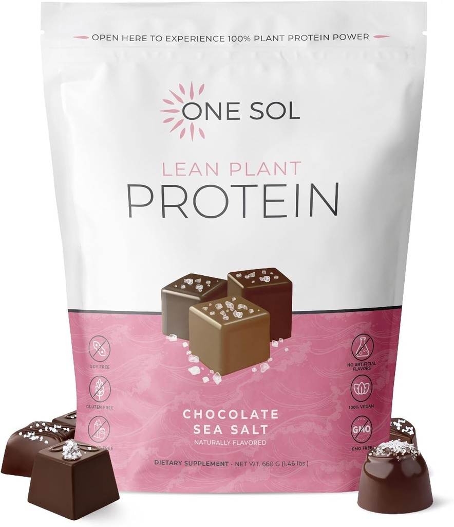 One Sol Lean Plant-Based Protein Toz, Pea & Brown Rice proteini, Low Carb, Vegan Dostu - Gluten, Lactose, & Soy Free - Ek Olmayan Şeker, Non-GMO, Temiz Beslenme, No Bloating (Chocolate Sea Salt)