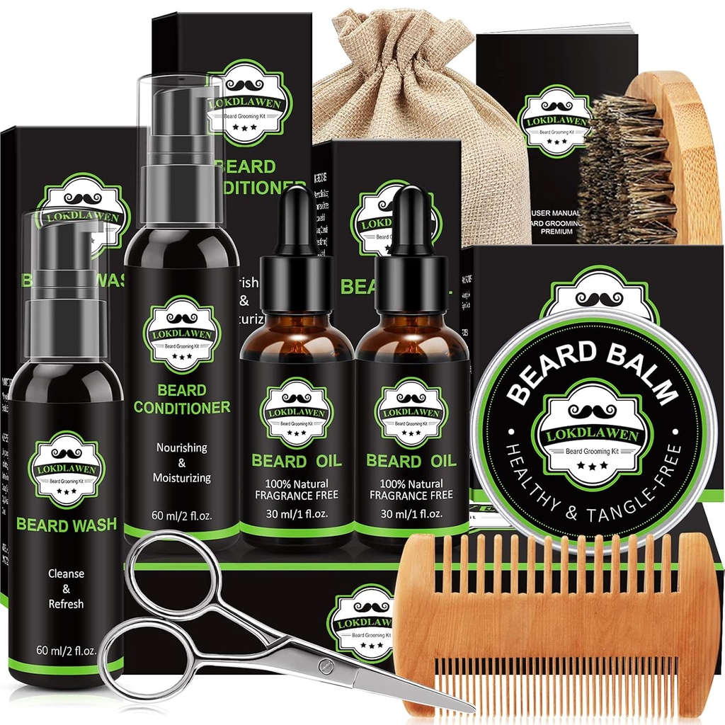 Ayıd Wash ile Erkekler için Ayıd Kit, Beard Oil, Beard Balm, Brush, Comb, Scisors, Storage Bag, Men Dad Husband Boyfriend için Hediyeler