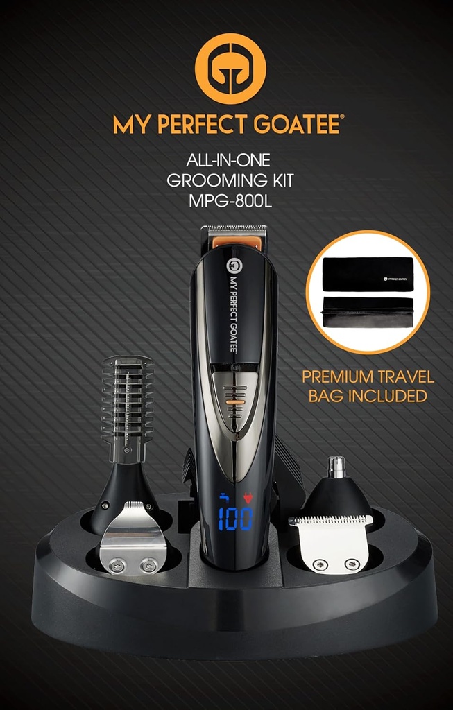 Mükemmel Goatee My 13-in-1 Mens Grooming Kit - LED Ekran Ayıd Trimming Kit with Travel Bag, Şarj Stand, & More - Su geçirmez Elektrikli Trimmer Nose, Body, & More - Ideal Hediye seti