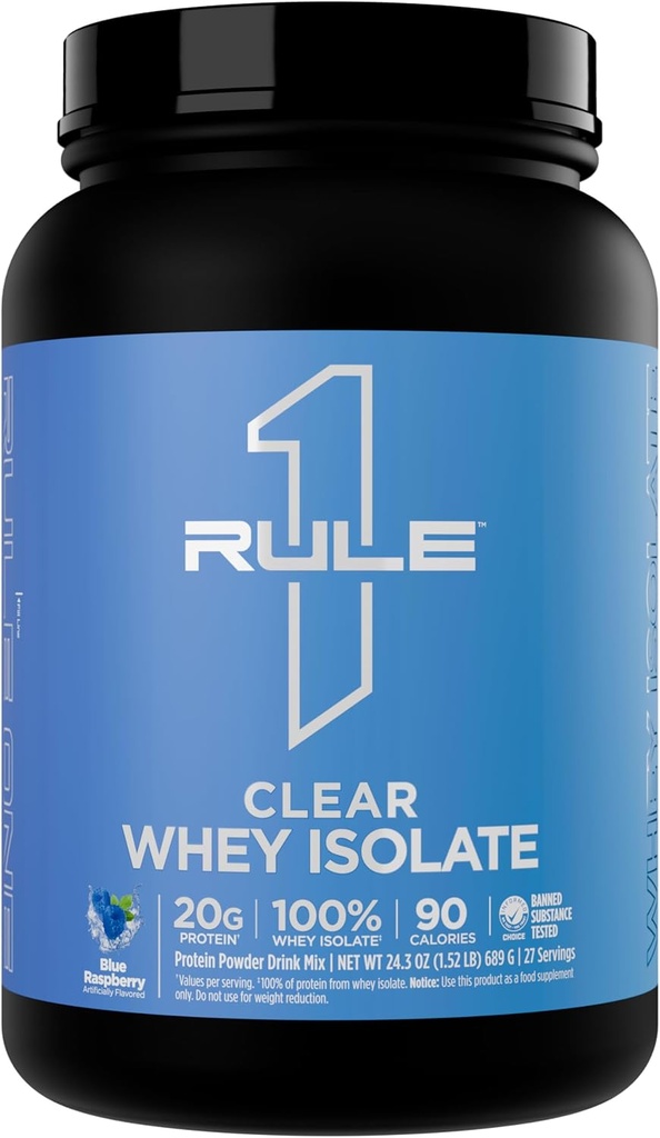 Kural 1 Clear Whey Isolate - 20g All-whey Isolate protein, Over 9g EAAs, 300 mg of Electrolyte Minerals, 90 Calories, Light, Crisp ve Tazeleme Tadı (27 Hizmet, Blue Raspberry)