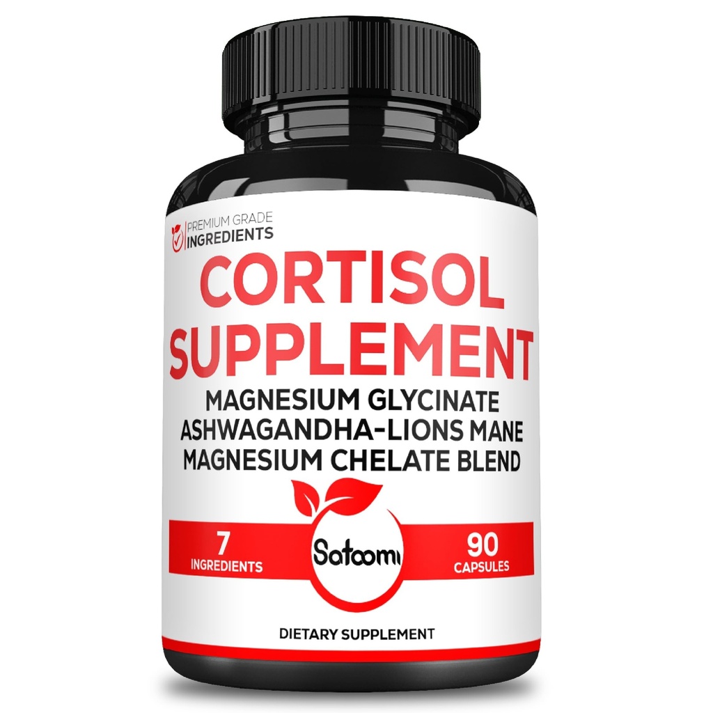 Satoomi 7in1 Cortisol Supplement - Magnezyum Glycinate ve Citrate - Mood & Rest Well & Resilience - 45 Gün boyunca 90 Capsules