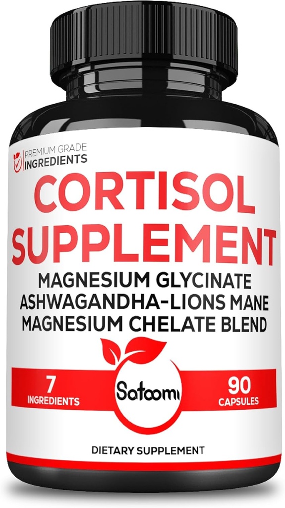 Satoomi 7in1 Cortisol Supplement - Magnezyum Glycinate ve Citrate - Mood & Rest Well & Resilience - 45 Gün boyunca 90 Capsules