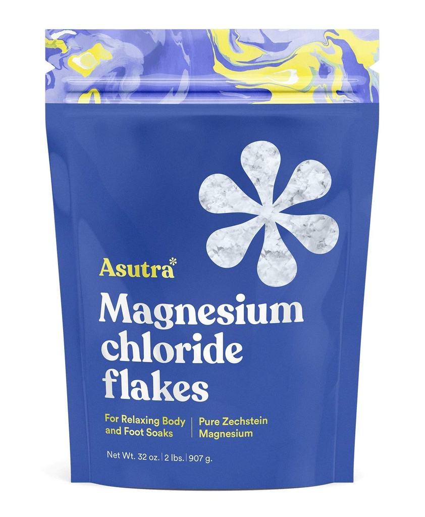 Asutra Magnesium Chloride Flakes for Bath, Pure Zechstein Source, Magnesium Flakes for Bath Soak, Foot & Body, FSA Eligible/HSA Approved 2 lbs