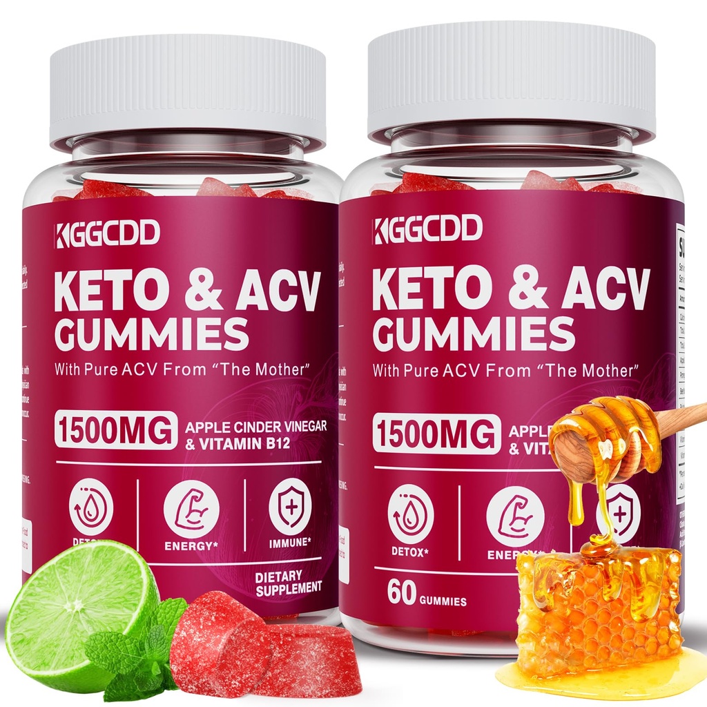(2 Pack) Keto ACV Gummies1500MG Keto Gummies Apple Cider Vinegar, Pomegranate Beet Juice B12 Vegan Non GMO 120 Gummys