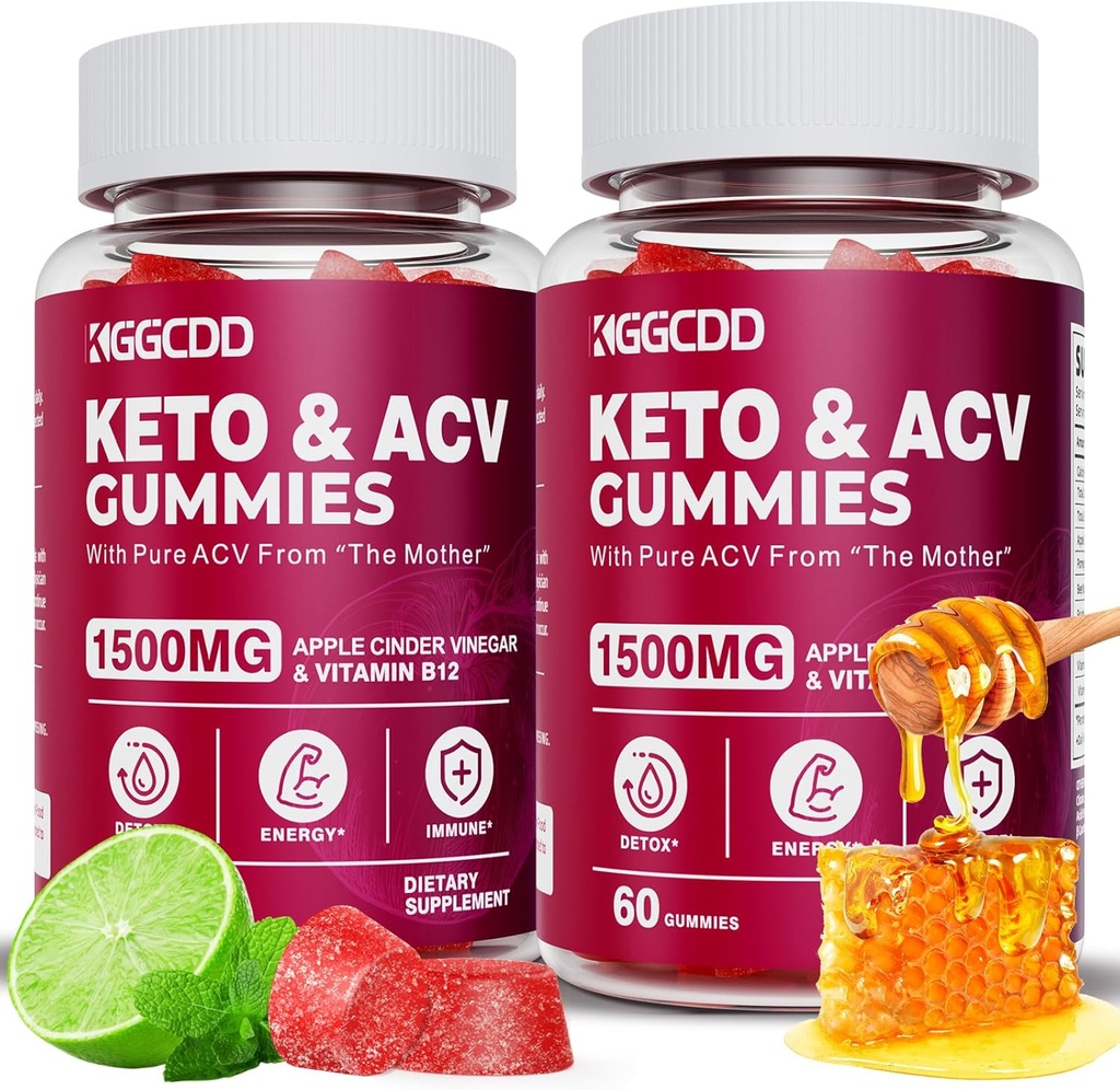 (2 Pack) Keto ACV Gummies1500MG Keto Gummies Apple Cider Vinegar, Pomegranate Beet Juice B12 Vegan Non GMO 120 Gummys