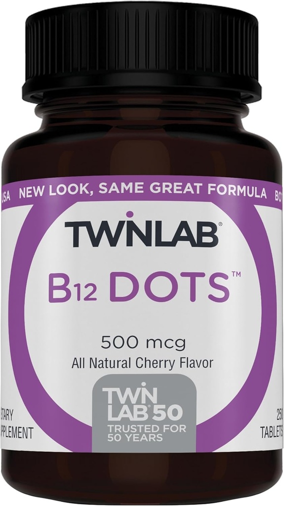 Twinlab B-12 Dots - Enerji Üretimi Desteği Vitamin B12-500 mcg, 250 Tablet