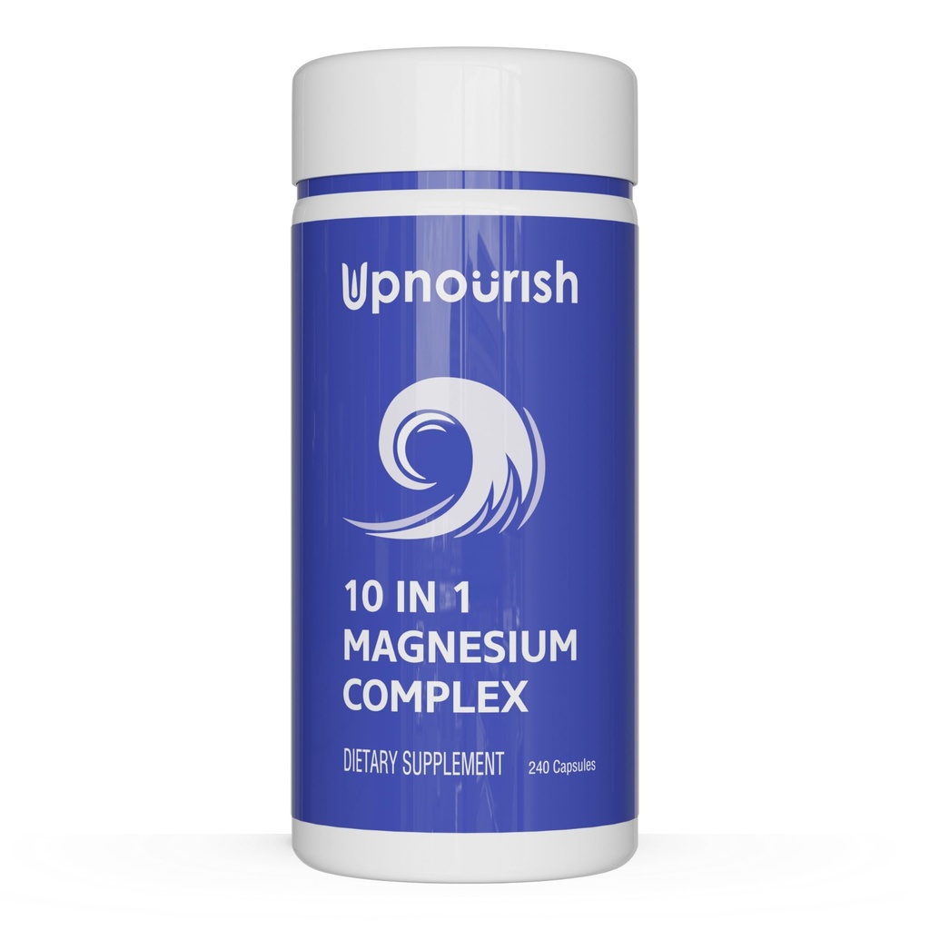 UpNourish Magnesium Supplement - 10 in 1 Magnesium Complex - Full Spectrum Magnesium Mineral Supplements with Glycinate, Citrate, Taurate, Malate, Carbonate, Oxide and More, 240 Vegan Κάψουλες